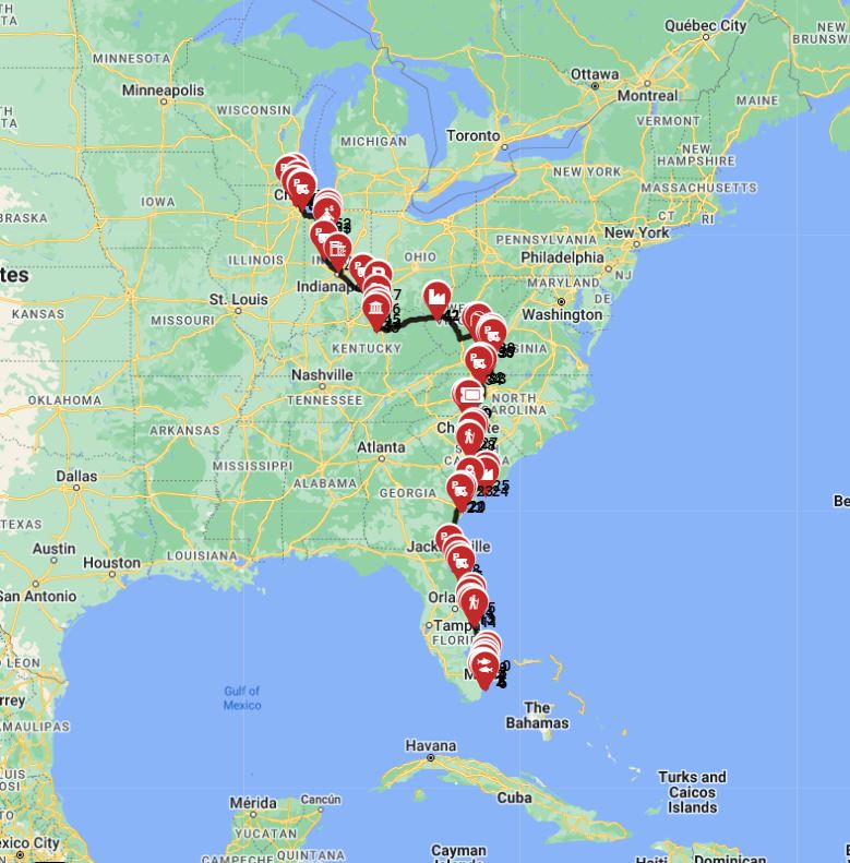 Map for Miami to Chicago